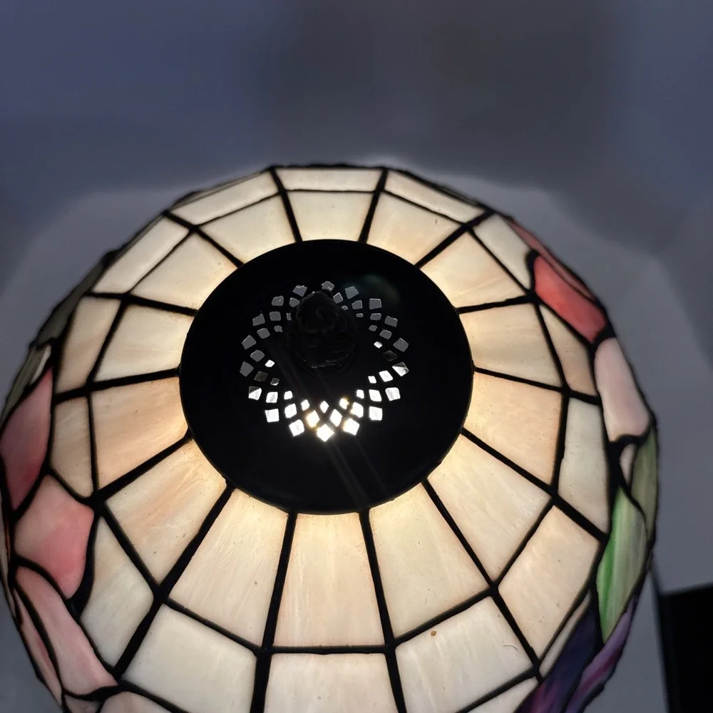Retro Stained Glass Flower Base Tiffany Style Table Lamp Accent Lamp H24